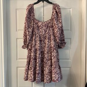 Storia floral puffy peasant sleeves ruffle tiered babydoll dress